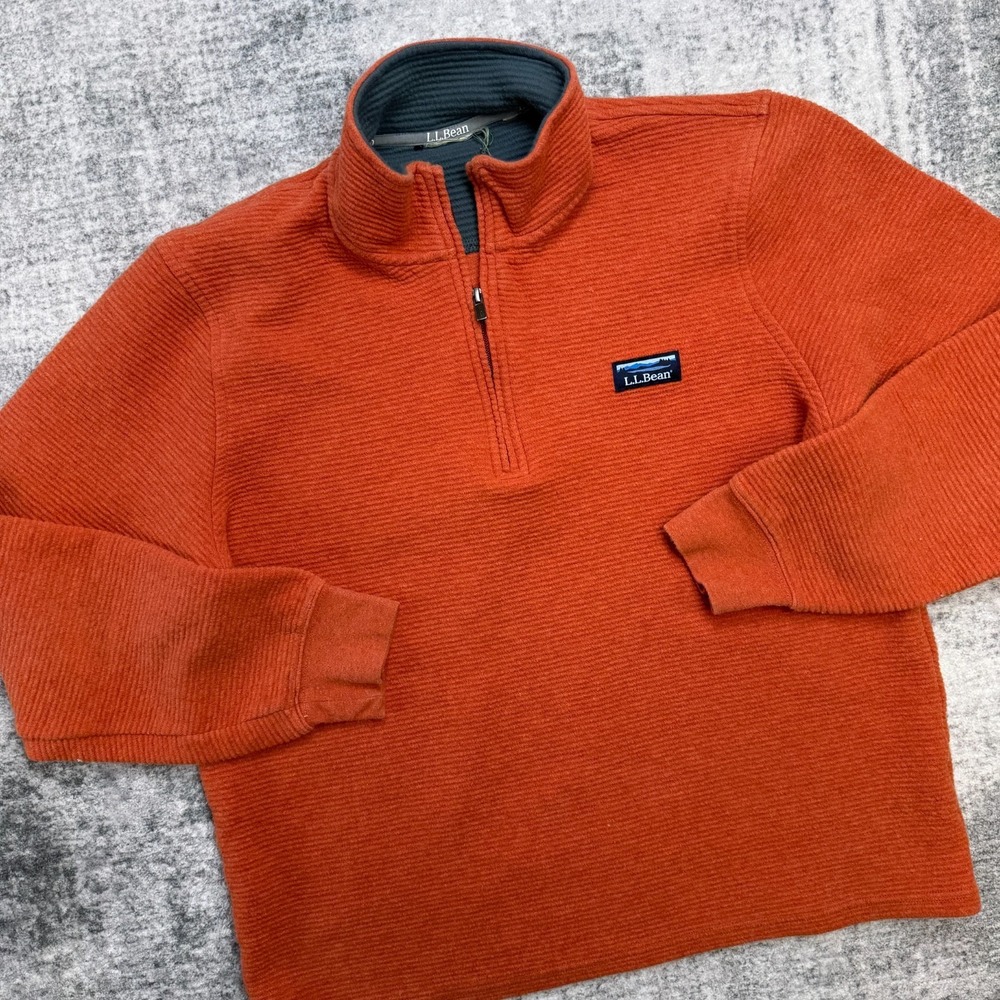 LL Bean Sweater Mens Medium Lakewashed Double Knit 1/4 Zip Ribbed Sweatshirt